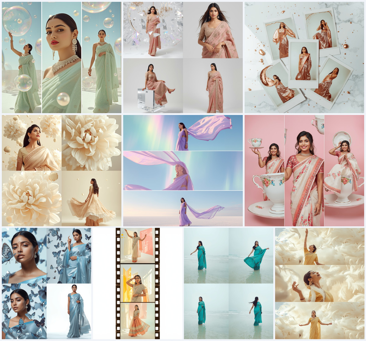 10+ Soft Grey Organza Saree AI Prompts to Create Modern Minimalist Aesthetics with Pure Text-Free Canvases