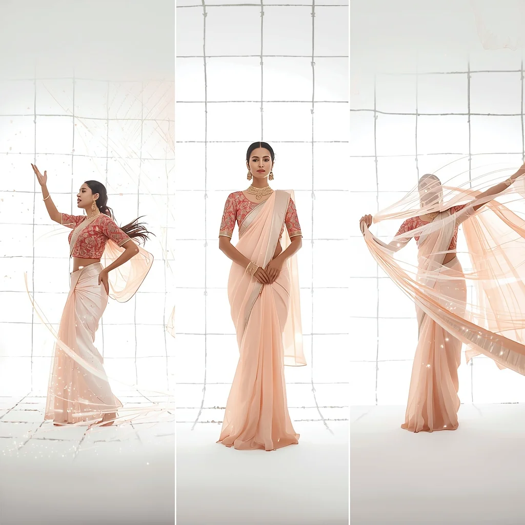 Bright Silk Grid Breakdown Triptych Premium Cinematic Art | Bridal Saree Ai Prompt For Instagram Reel