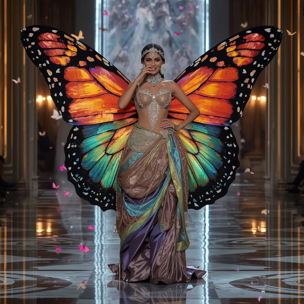 Butterfly Wing Fan Saree – Giant Handheld Butterfly Couture with Royal Fan Pose | Gemini Ai Prompt For Instagram