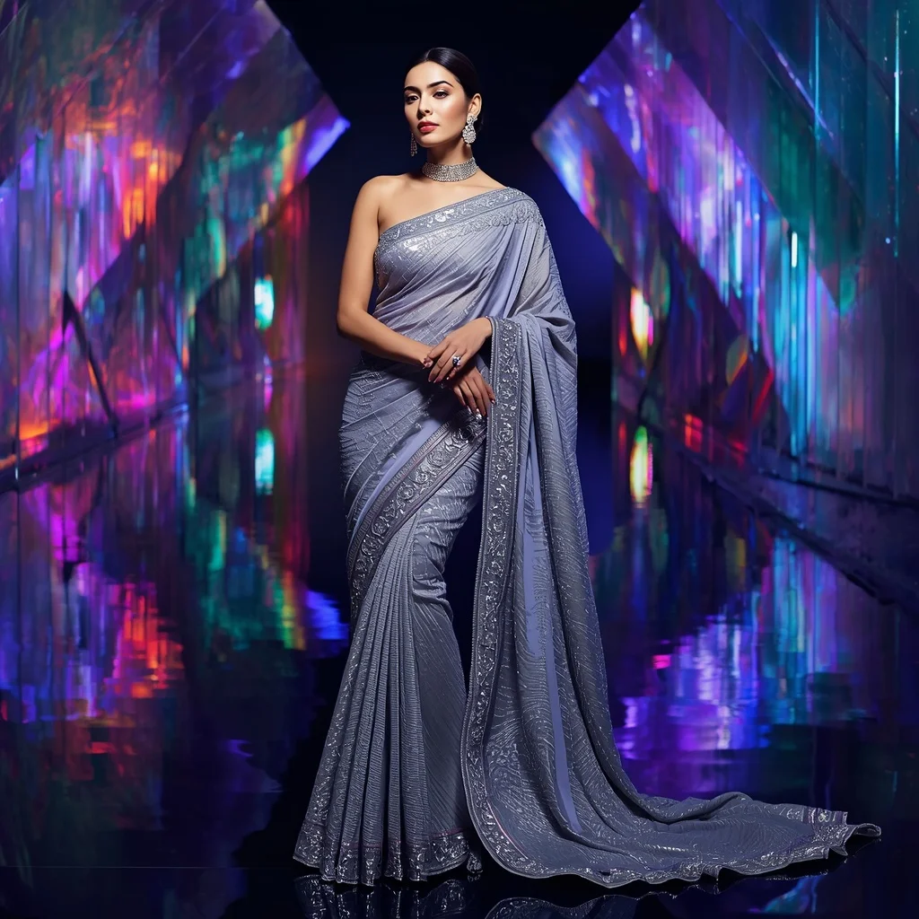 Diamond Aurora Saree with Infinity Glass Reflection Water Bridges | Gym Fitness Girl Ai Prompt