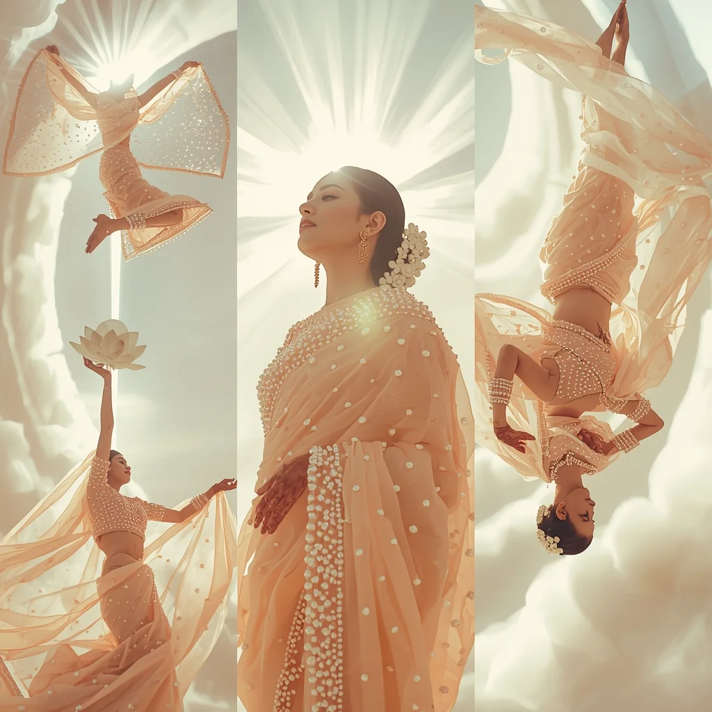 Fancy Festival Saree Acoustic Levitation Pearl Cloud | Saree Prompt For Girls - Realistic AI Image Prompt