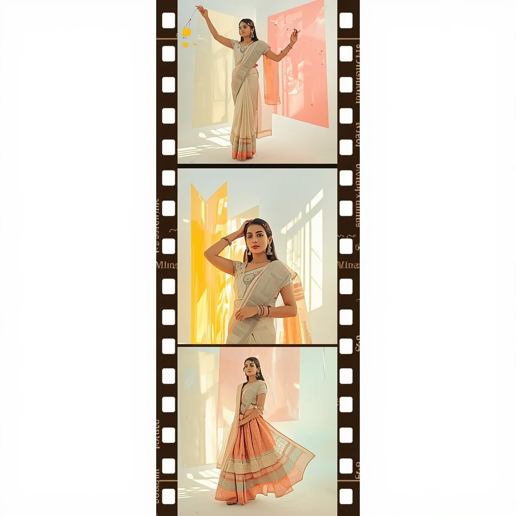 Fancy Festival Saree Pastel Stained Glass Prism Strip | Saree Prompt For Women - Prompt Trending