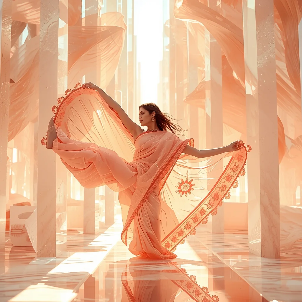 Festive Fancy Saree Kinetic Wind-Sculpted Memory Silk | Prompt For Gemini Ai Girl In Saree 2026 - Prompt Trending