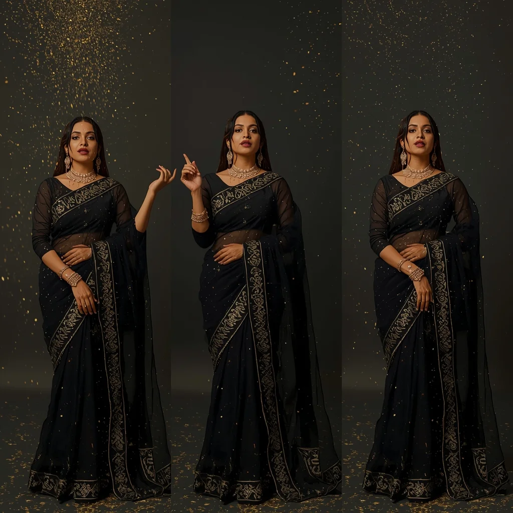 Festive Fancy Saree Studio multi-pose with Gold Dust | Dynamic Editorial Look | Selfie Prompt - Prompt Trending