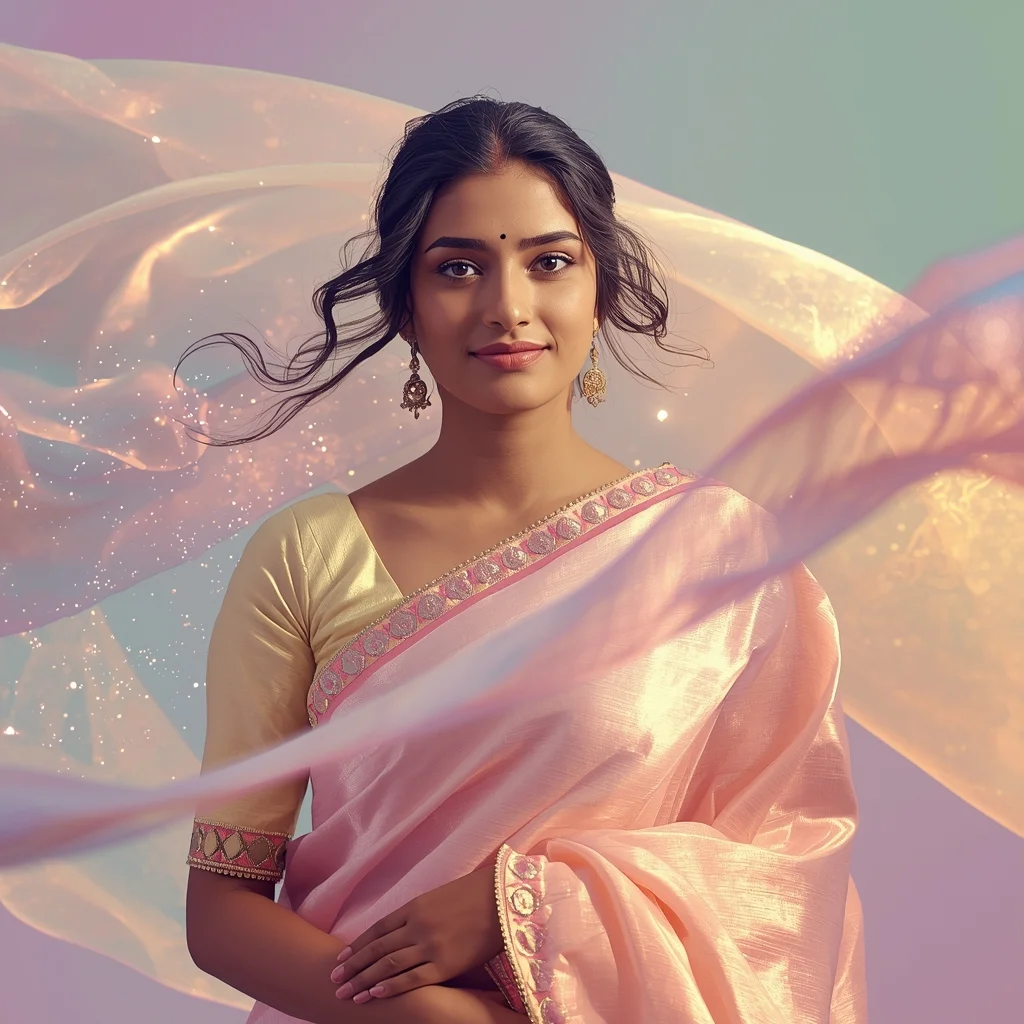 Festive Pastel Saree Aurora Silk Particle Flow Collage | Prompt For Gemini Ai Girl Style Trending Instagram - Prompt Trending