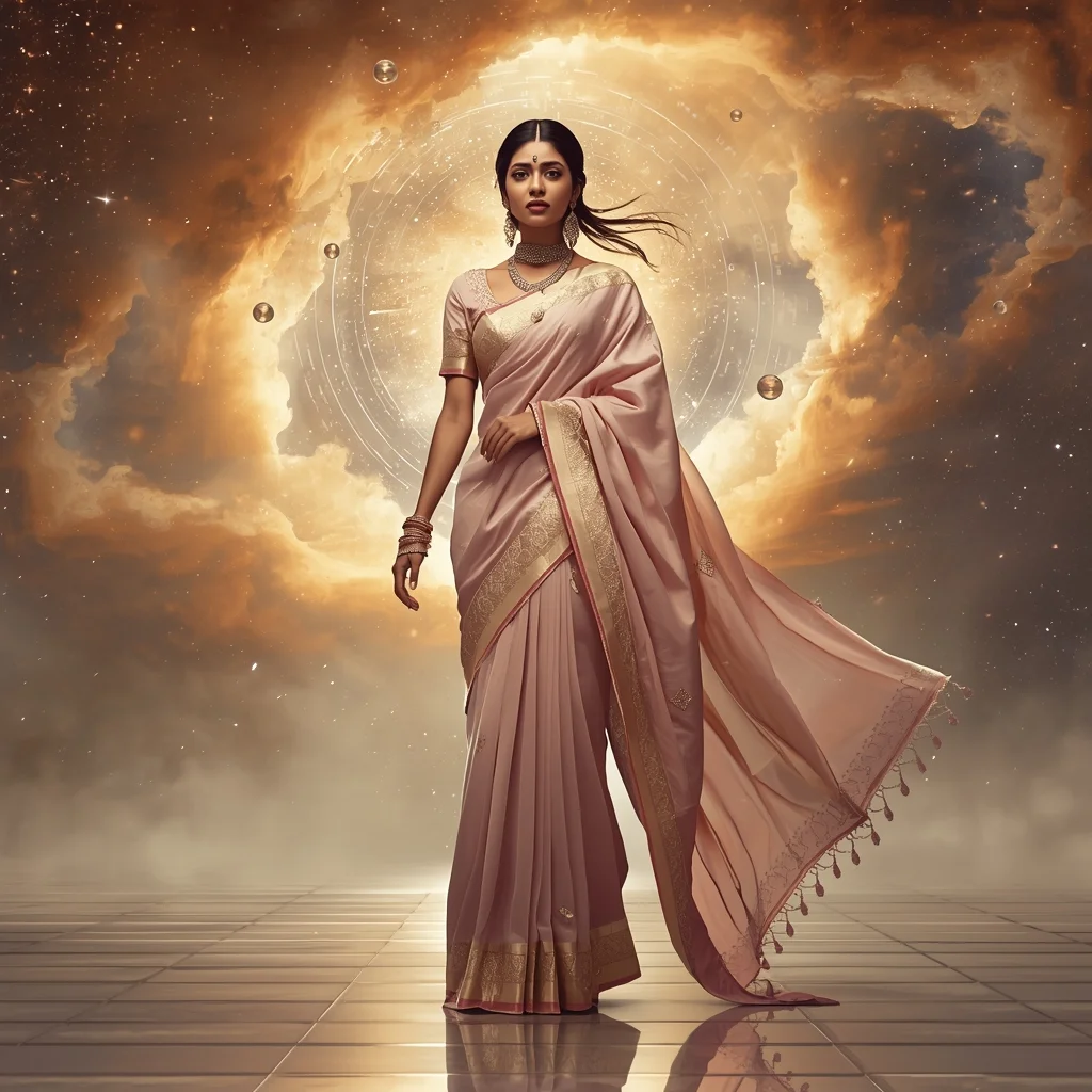 Festive Pastel Saree Divine Golden Aurora Nebula Collage | Eternal Supreme Prompt | Prompt For Gemini Saree