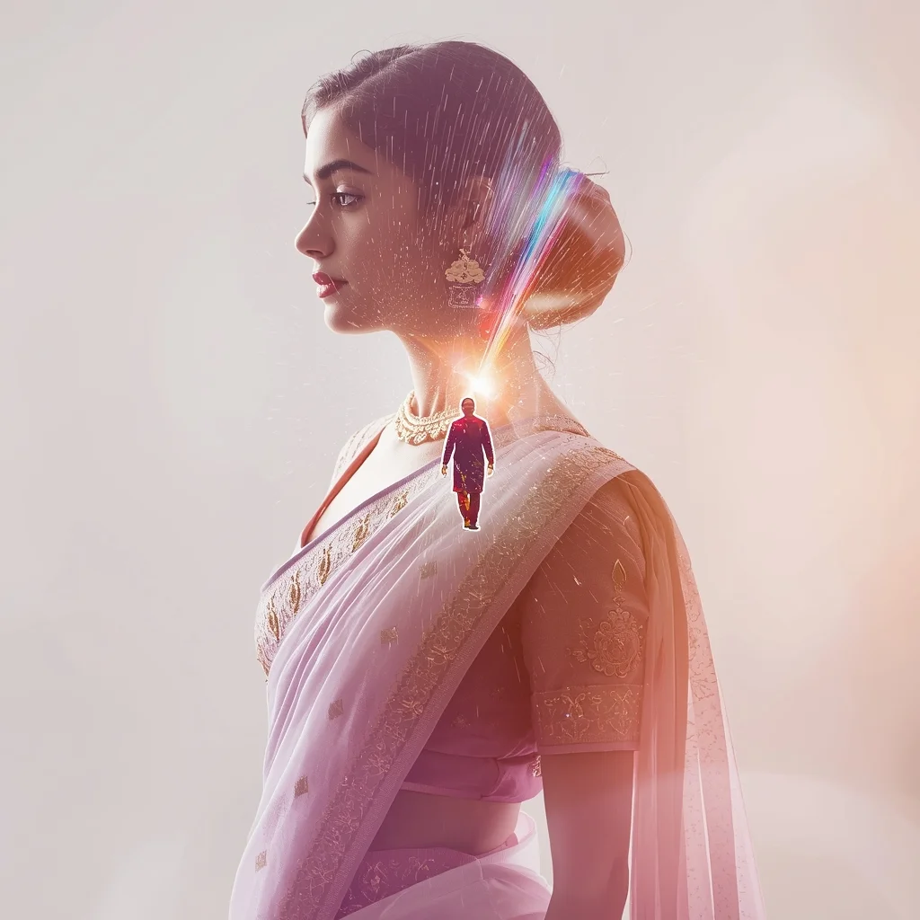 Festive Pastel Saree Double Exposure Time Loop Mystic Prism Galaxy Portal Dissolve Collage | Artistic Eternal Divine Prompt | Indian Bride Saree Ai Prompt