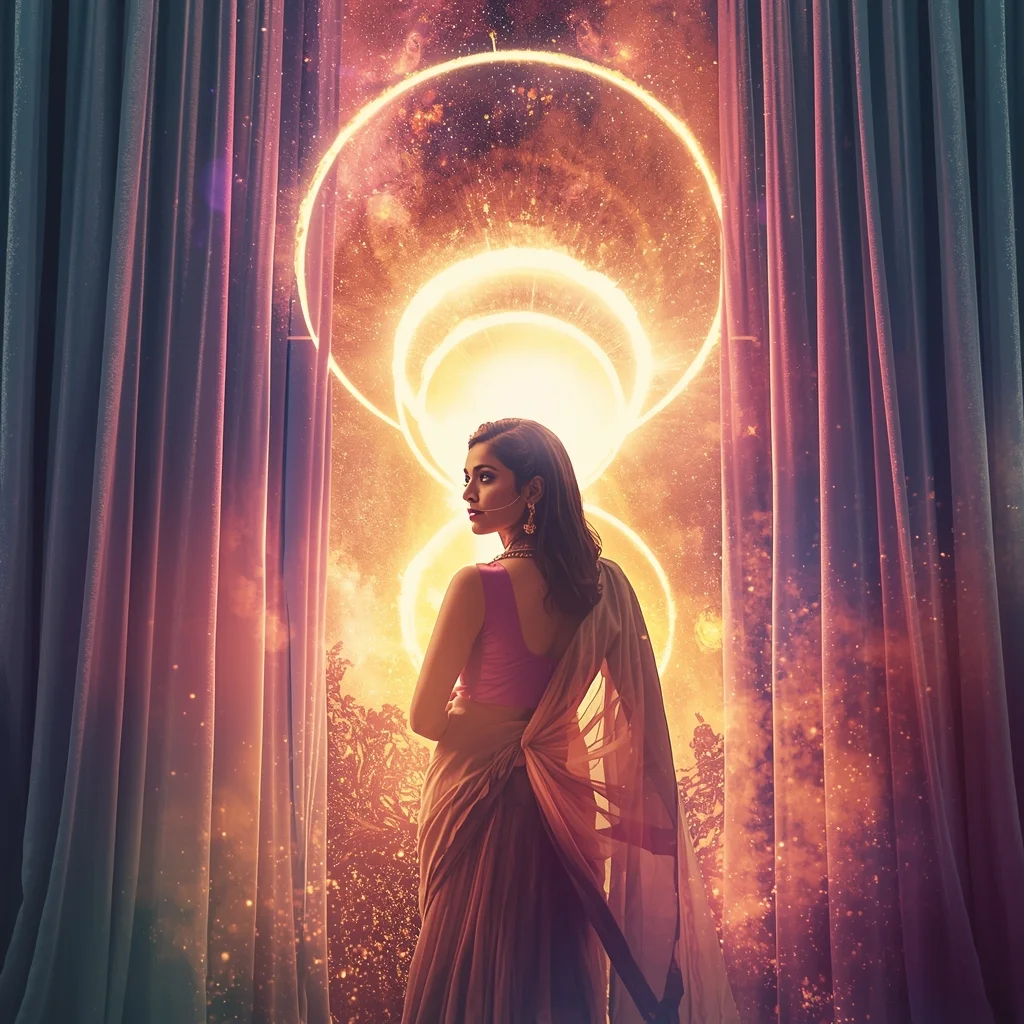 Festive Pastel Saree Epic Magnetic Curtain Cosmic Burst Collage | Grand Epic Prompt | Saree Prompt Seen - Prompt Trending
