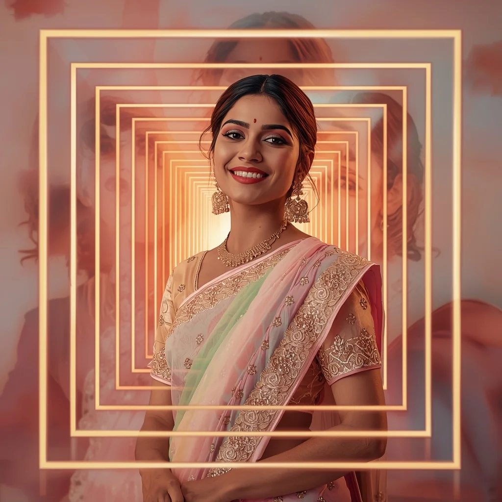 Festive Pastel Saree Glow Frame Dimensional Collapse Collage Premium Cinematic | Chatgpt Prompt For Photo Editing Trending - Prompt Trending