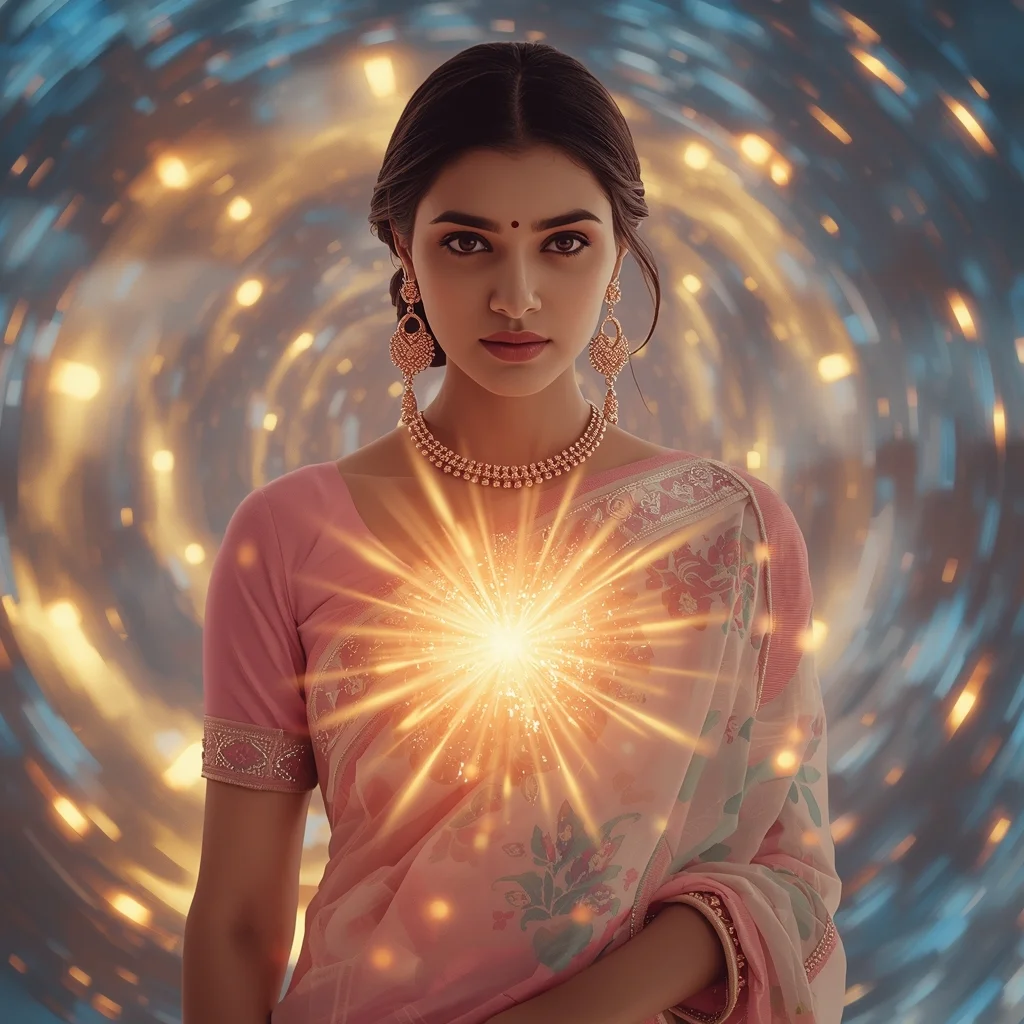 Festive Pastel Saree Mesmerizing Ripple Vortex Core Collage | Mesmerizing Glow Prompt | Retro Style Prompt For Gemini Girl In Saree - Prompt Trending