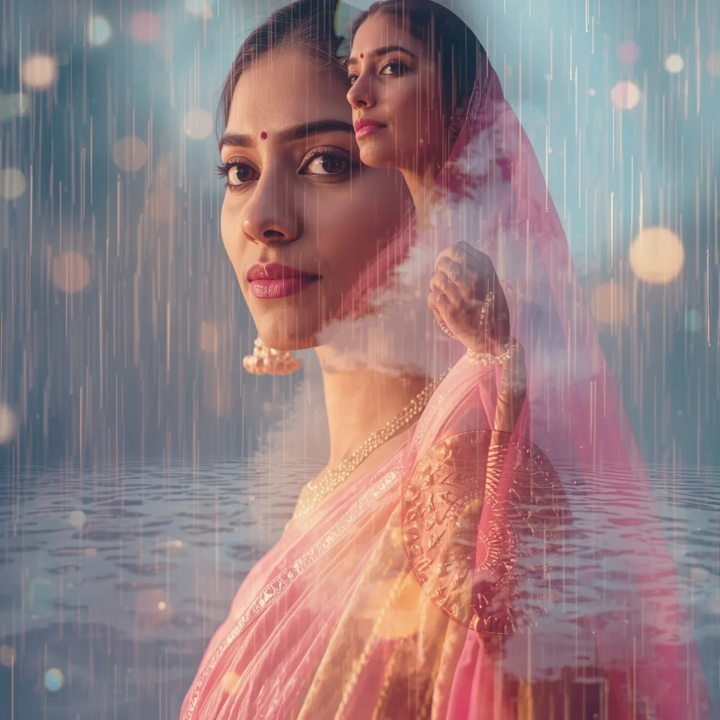 Festive Pastel Saree Poetic Double Exposure Dream Loop Collage | Artistic Reflection Prompt | Korean Ai Prompt - Prompt Trending