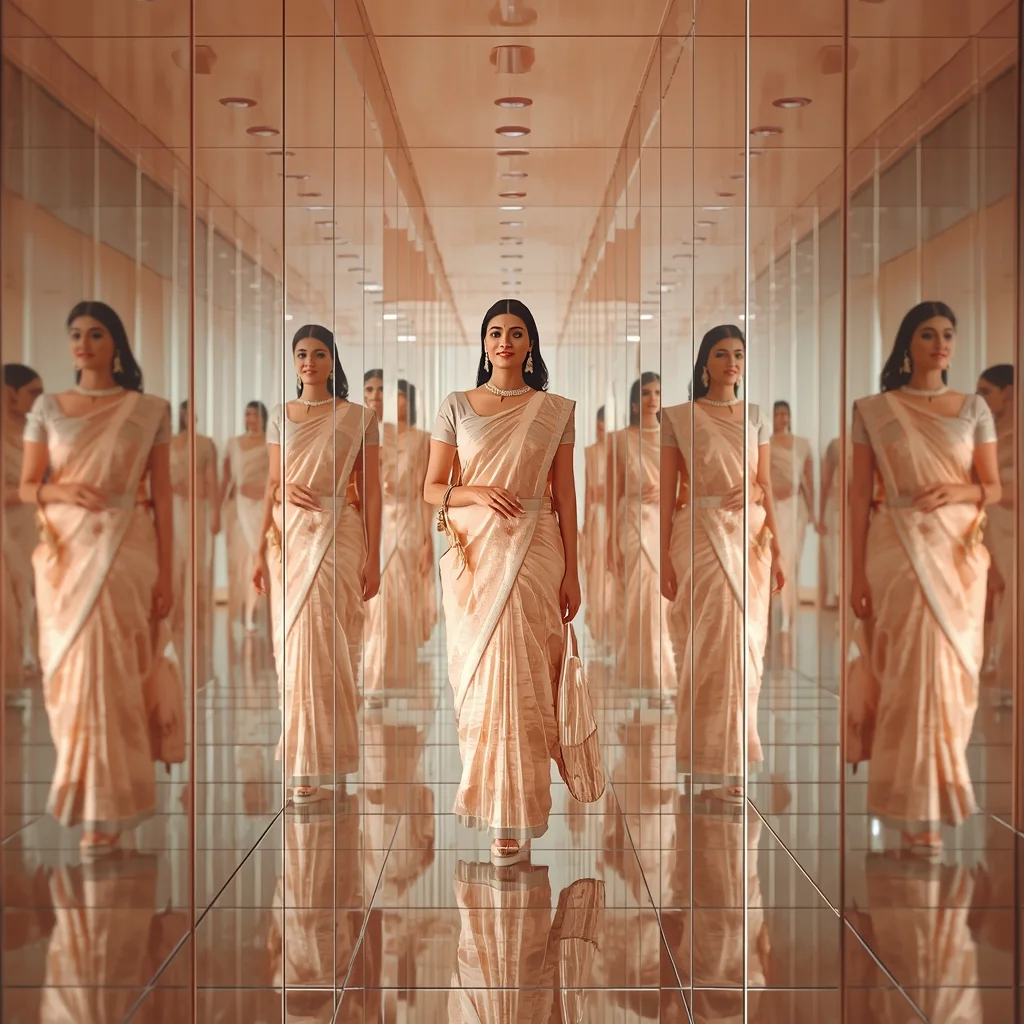 Festive Pastel Saree Reflective Light Corridor Collage Luxury Cinematic | Prompt Seen Trending Girl 2026 Instagram - Prompt Trending