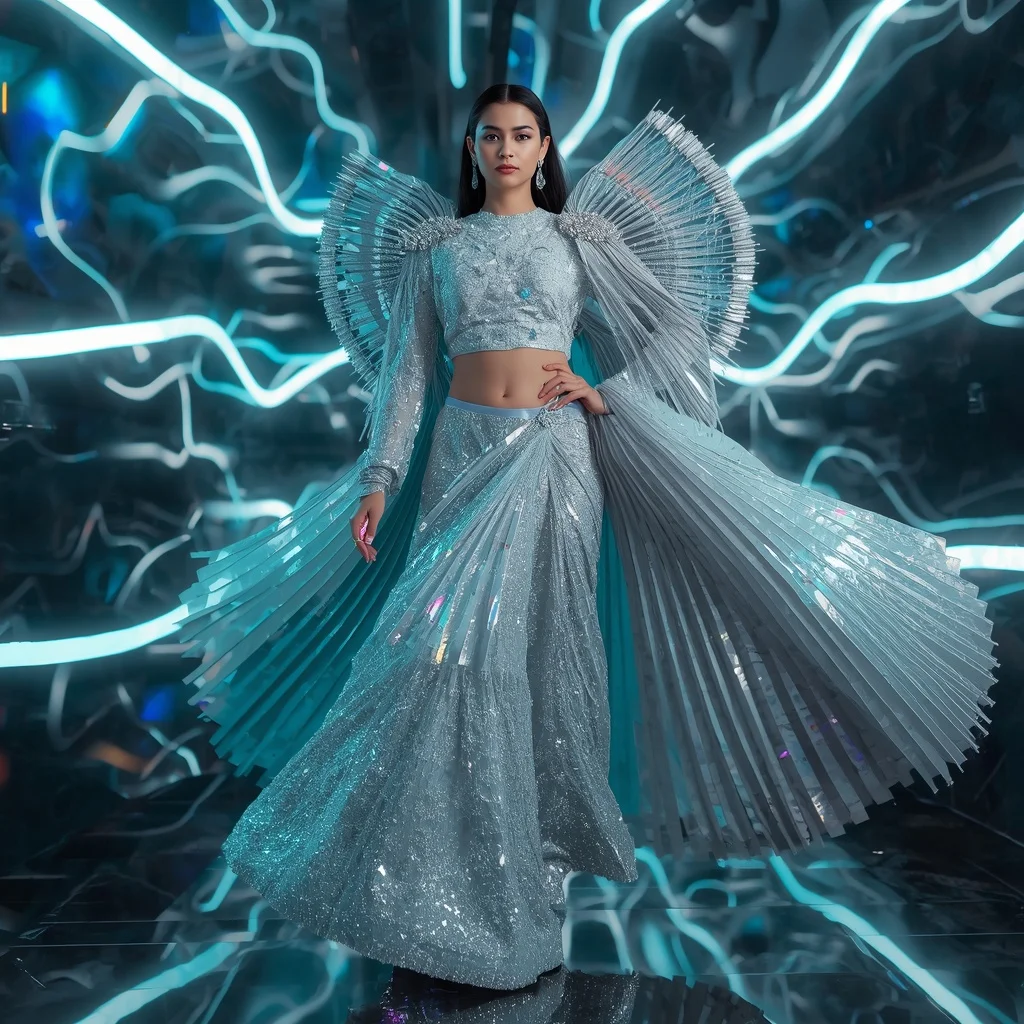 Frozen Diamond Fluid Saree with Floating Prism Waves | Prompt For Traditional Look For Girl South Indian