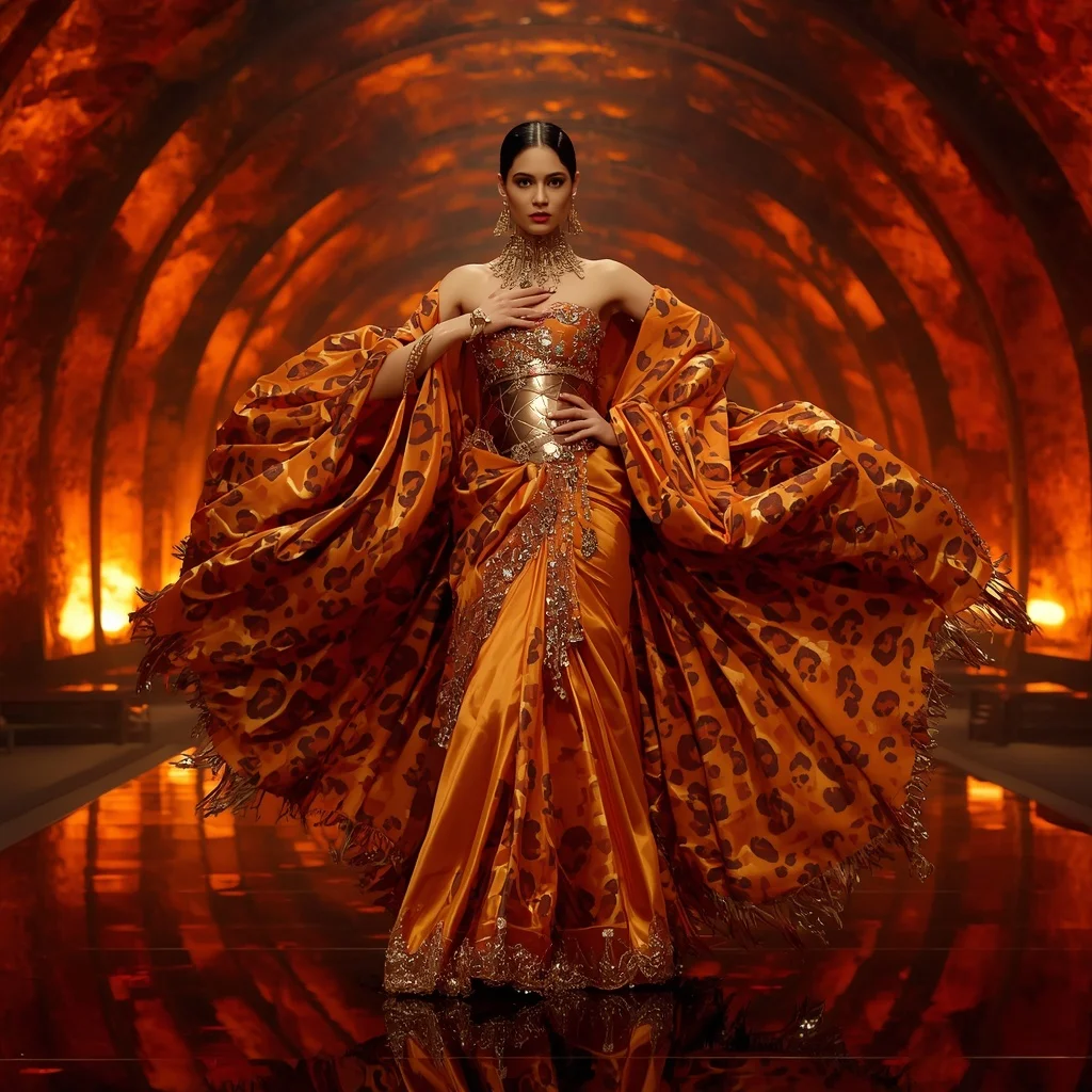 Giant Crystal Inferno Jaguar Saree with Fire Temple Hall | Prompt For Saree For Wedding