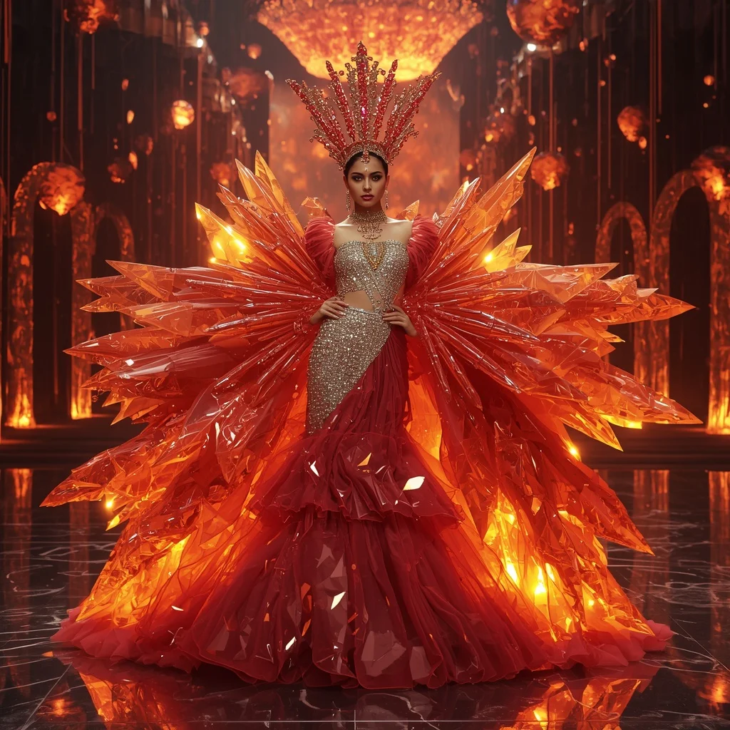Giant Crystal Volcano Saree with Floating Lava Crown Palace | Dslr Portrait Ai Prompt