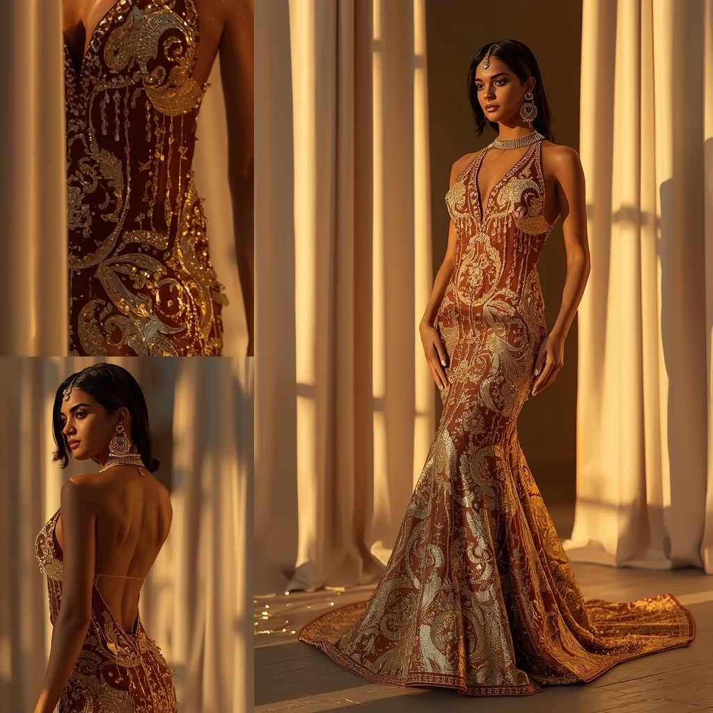 Golden Hour Glow And Zardosi Mermaid Western Dress | Chatgpt Prompt - Prompt Trending