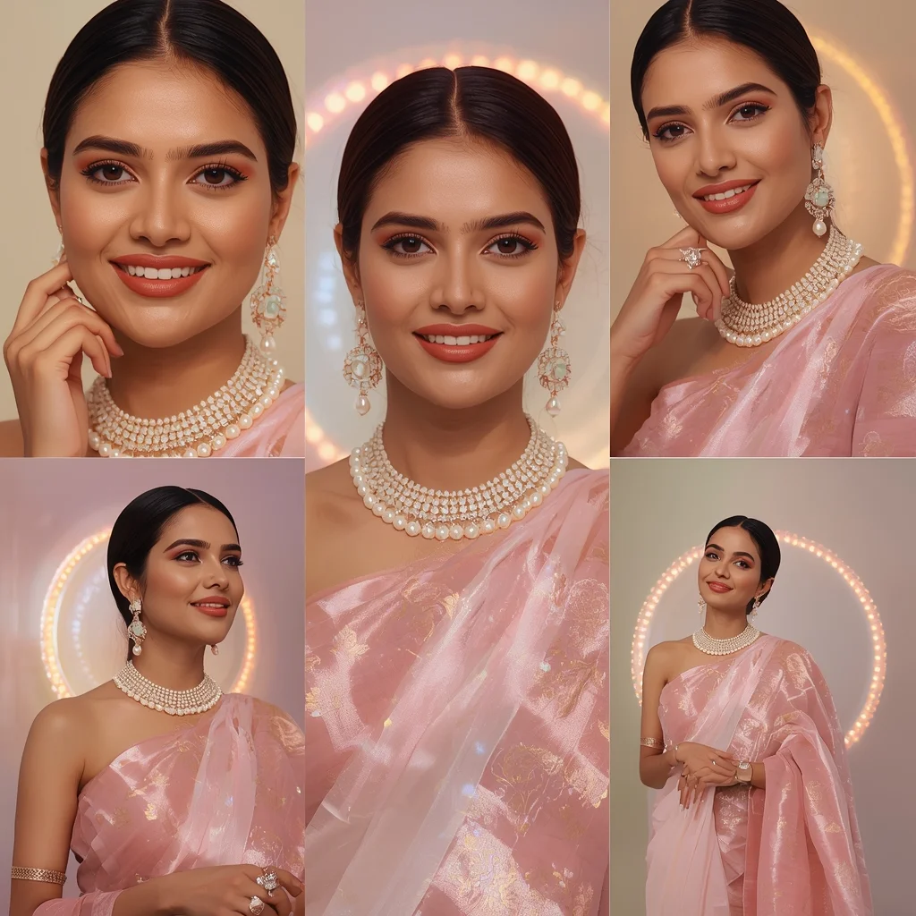 Luminous Pearl Pulse Orbit Pastel Saree Indian Woman Luxury Composition | Cinematic Saree Ai Prompt
