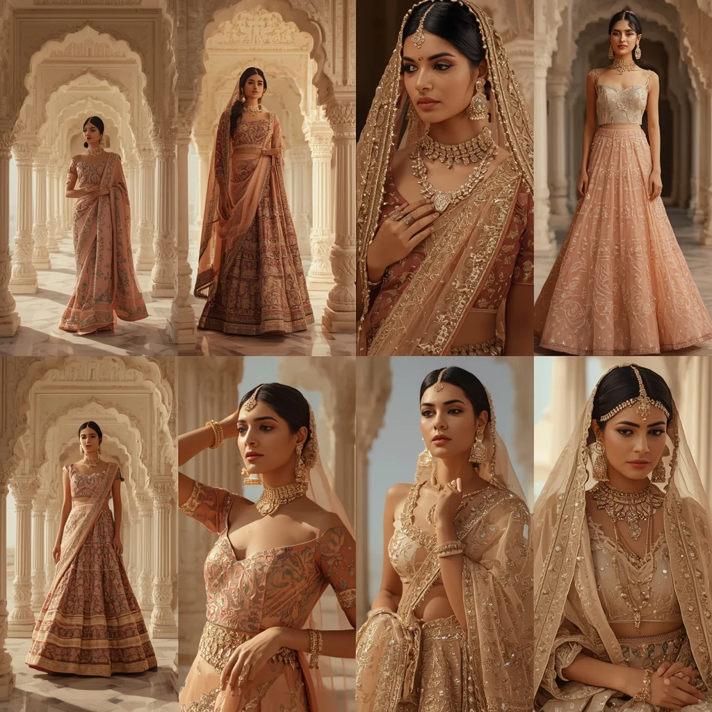 Majestic Pearl Temple Indian Dress Collage Image Prompt Festive Royal Premium | Chat Gpt Prompt For Saree Look - Prompt Trending