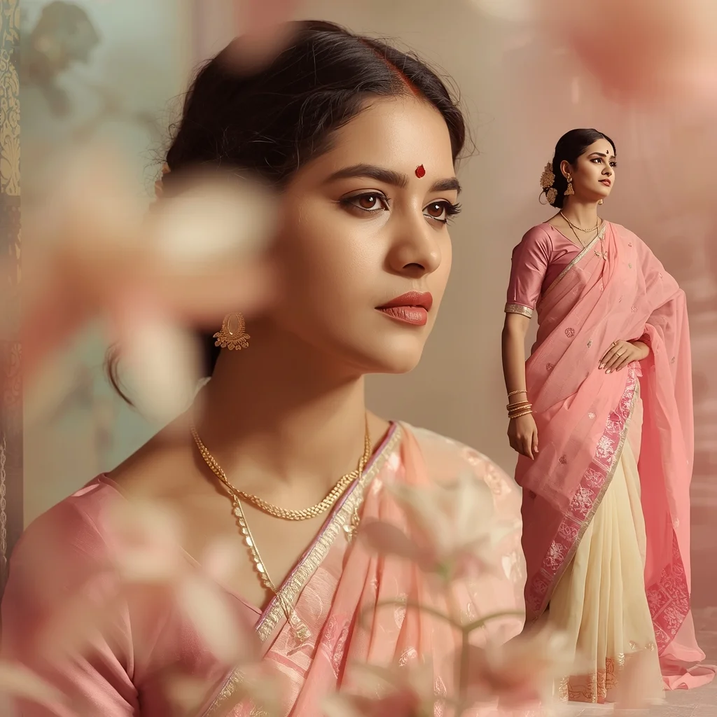 Pastel Saree Depth Layer Blur Foreground Cinematic Prompt | Saree Girl Ai Prompt - Realistic AI Image Prompt
