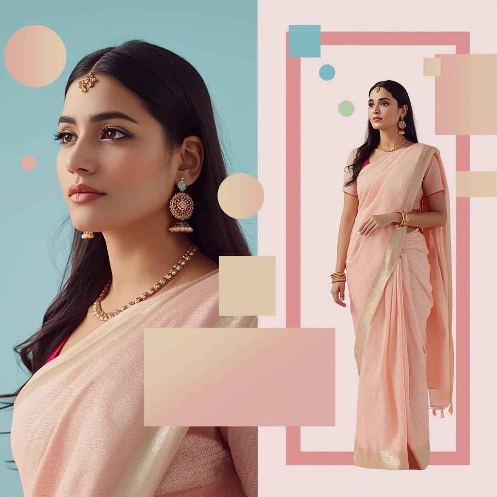 Pastel Saree Floating Geometry Shapes Minimal Cinematic Prompt | Gemini Saree Prompt For Instagram - Realistic AI Image Prompt