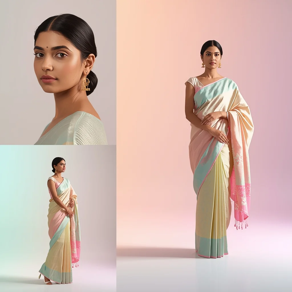 Pastel Saree Minimal Gradient Floor Studio Cinematic Prompt | Gemini Ai Saree Prompt - Realistic AI Image Prompt
