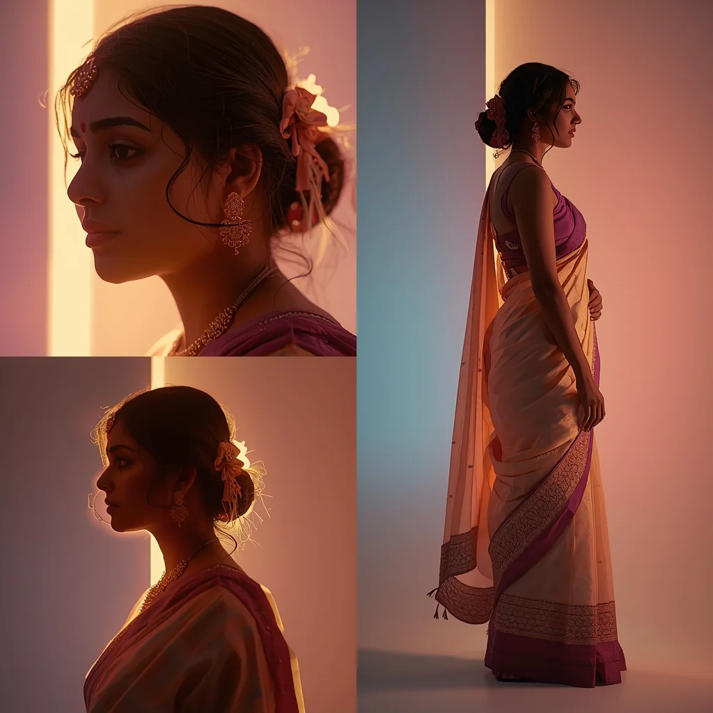 Pastel Saree Soft Backlight Glow Outline Cinematic Prompt | Gemini Saree Ai Photo Prompt - Prompt Trending