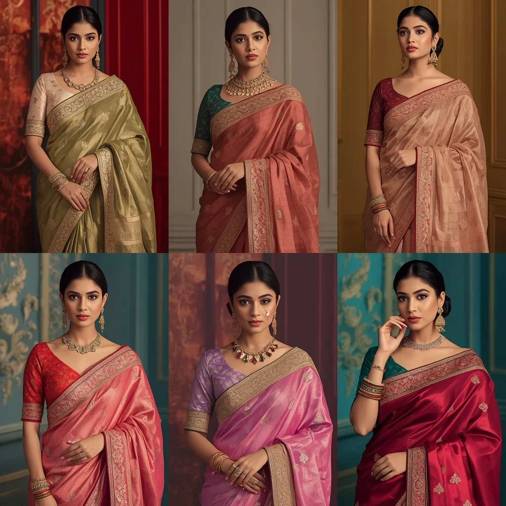 Premium Ethnic Festival Saree Look Collage | Modern Fancy Saree Fashion Pose Collection | Grok Ai Prompt - Prompt Trending