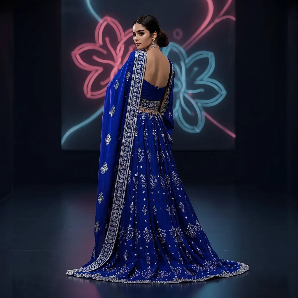 Royal Blue Brilliance: Premium Mirror Work Festive Saree for Modern Poses | Viral Instagram Ai Prompt