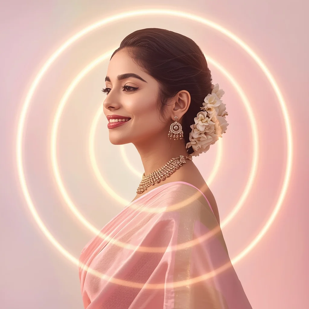 Sacred Aura Pulse Drift Pastel Saree Indian Woman Luxury Composition | Saree Couple Ai Prompt