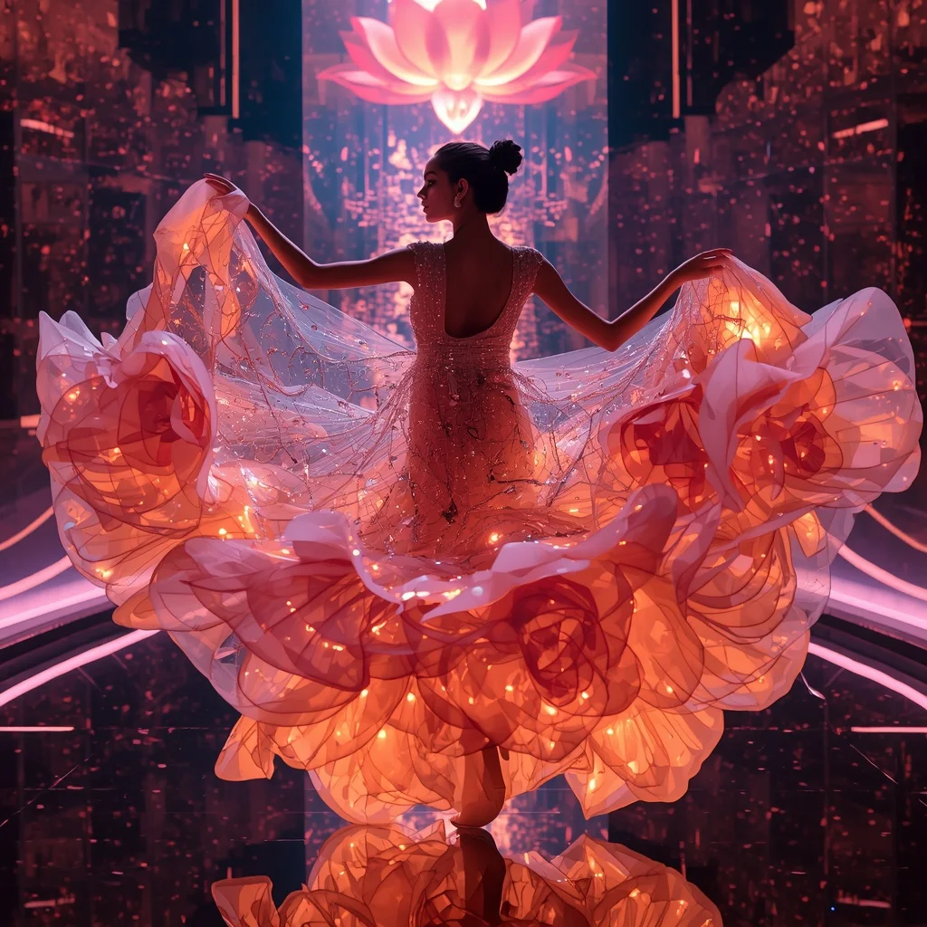 Transparent Lotus Galaxy Flame Saree with Floating Reflection Palace | Prompt For Gemini Ai Girl In Kurti