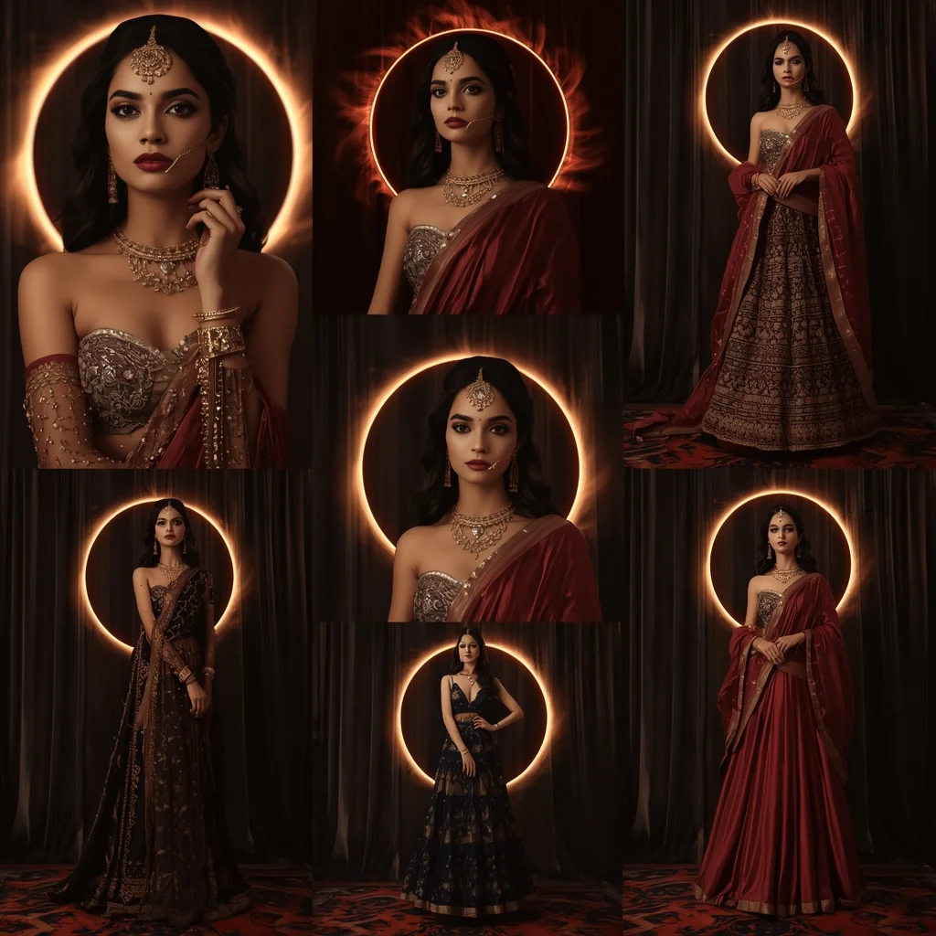 Velvet Eclipse Indian Dress Collage Image Prompt Festive Couture Premium Style | Prompt For Girls Chatgpt - Prompt Trending